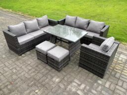 Fimous 9 Seater Wicker PE Rattan Garden Dining Set Outdoor Furniture Sofa with Patio Dining Table Armchair in Dark Grey - thumbnail 1