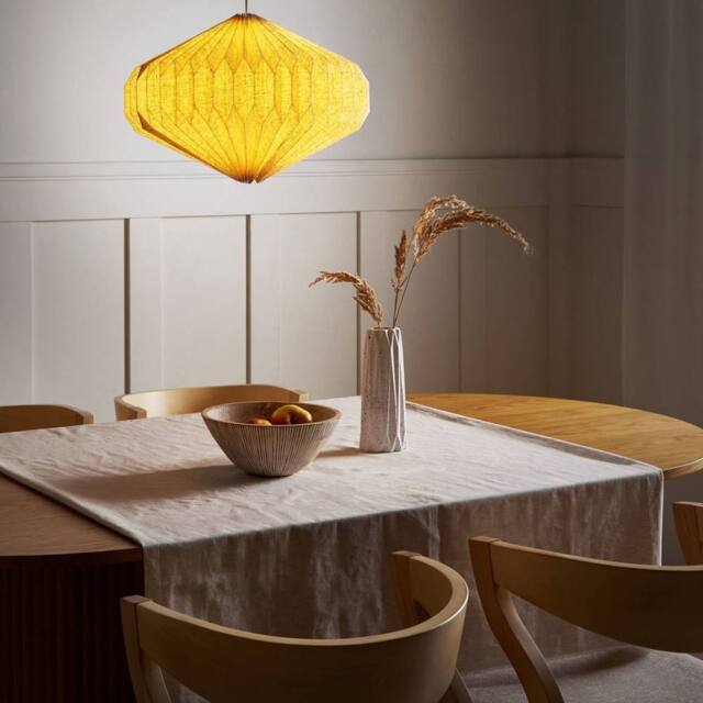 Wyld and Coco Beige Pendant Lamp with Fabric Shade - Modern Living Room Light - image 1