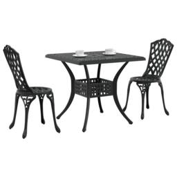 Berkfield Home 3 Piece Garden Bistro Set - Black Cast Aluminium - thumbnail 3