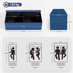 MCC Direct 110cm Large Rectangular Ottoman Foldable Storage Bench Upholstered in Blue - thumbnail 7