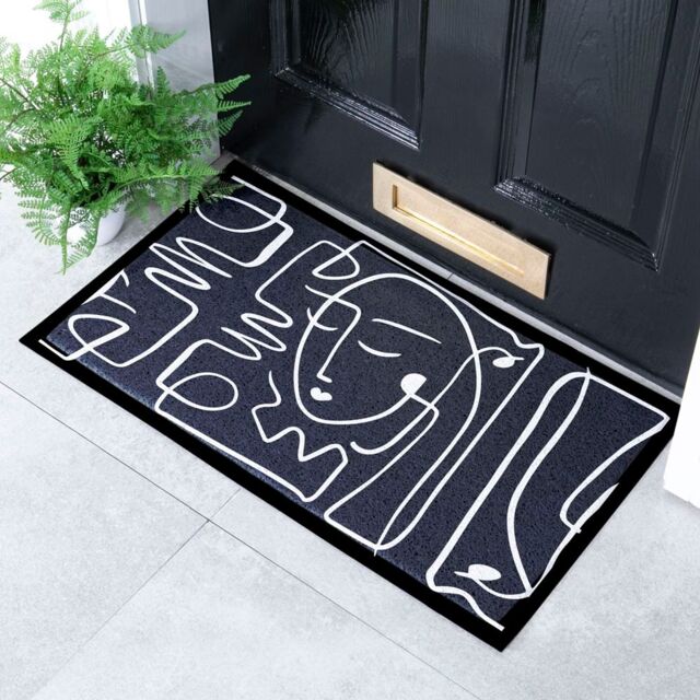 Artsy Mats Face Lines Abstract Indoor & Outdoor Doormat in Black - Size: 40 cm x 70 cm - image 1