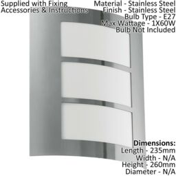 Loops IP44 Outdoor Wall Light Stainless Steel Modern 1 x 60W E27 Bulb Porch Lamp in Metallics - thumbnail 2