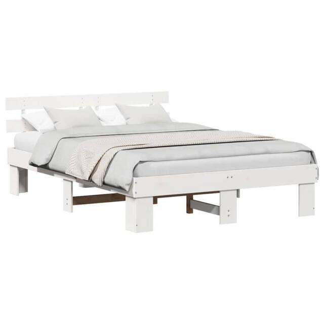 Berkfield Home White Bed Frame with Headboard White 150x200 cm Solid Wood Pine - image 1