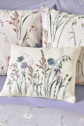 Catherine Lansfield 'Grasmere Floral' Embroidered Cushion in Lilac - Size: 30 cm x 40 cm - thumbnail 1