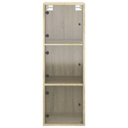 Berkfield Home Wall Cabinet with Glass Doors Sonoma Oak 35x37x100 cm in Light Tan - Size: 35 x 37 x 100 cm - thumbnail 6