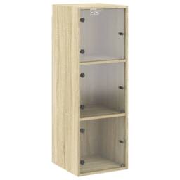Berkfield Home Wall Cabinet with Glass Doors Sonoma Oak 35x37x100 cm in Light Tan - Size: 35 x 37 x 100 cm - thumbnail 3