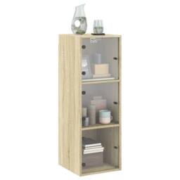 Berkfield Home Wall Cabinet with Glass Doors Sonoma Oak 35x37x100 cm in Light Tan - Size: 35 x 37 x 100 cm - thumbnail 4