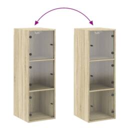 Berkfield Home Wall Cabinet with Glass Doors Sonoma Oak 35x37x100 cm in Light Tan - Size: 35 x 37 x 100 cm - thumbnail 9