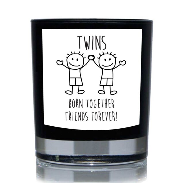 60 SECOND MAKEOVER Twins Born Together Friends Forever Boys Funny 20cl Candle in Black