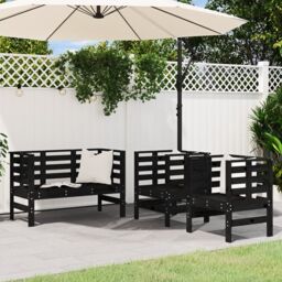 Berkfield Home 3 Piece Garden Lounge Set Black Solid Wood Pine