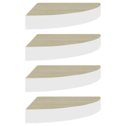 Berkfield Home Wall Corner Shelves 4 pcs Oak & White 35x35x3.8 cm MDF in Brown - thumbnail 2