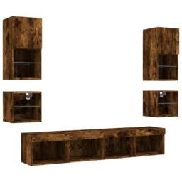Berkfield Home Versatile 8 Piece TV Wall Units with LED Smoked Oak Engineered Wood in Brown - thumbnail 6