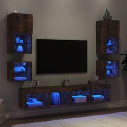 Berkfield Home Versatile 8 Piece TV Wall Units with LED Smoked Oak Engineered Wood in Brown - thumbnail 2