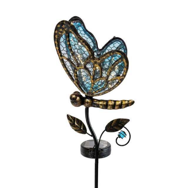 "Bright Zeal Solar Butterfly Lights 35"" Purple/Blue Glass Stake Auto On Off-Outdoor Decor in Blue" - image 1