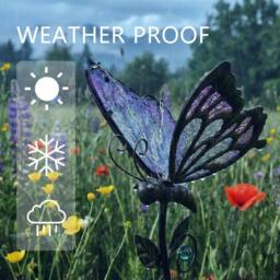 "Bright Zeal Solar Butterfly Lights 35"" Purple/Blue Glass Stake Auto On Off-Outdoor Decor in Blue" - thumbnail 5