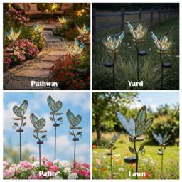 "Bright Zeal Solar Butterfly Lights 35"" Purple/Blue Glass Stake Auto On Off-Outdoor Decor in Blue" - thumbnail 8