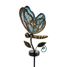 "Bright Zeal Solar Butterfly Lights 35"" Purple/Blue Glass Stake Auto On Off-Outdoor Decor in Blue"