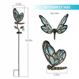 "Bright Zeal Solar Butterfly Lights 35"" Purple/Blue Glass Stake Auto On Off-Outdoor Decor in Blue" - thumbnail 6
