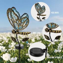 "Bright Zeal Solar Butterfly Lights 35"" Purple/Blue Glass Stake Auto On Off-Outdoor Decor in Blue" - thumbnail 2