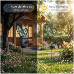 "Bright Zeal Solar Butterfly Lights 35"" Purple/Blue Glass Stake Auto On Off-Outdoor Decor in Blue" - thumbnail 4