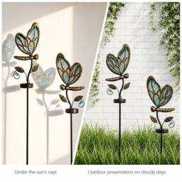 "Bright Zeal Solar Butterfly Lights 35"" Purple/Blue Glass Stake Auto On Off-Outdoor Decor in Blue" - thumbnail 3