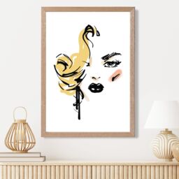 ARTZE Fashion Face Pen & Ink Sketch Framed Print SIZE: A4 with Oak Frame in Yellow - thumbnail 2