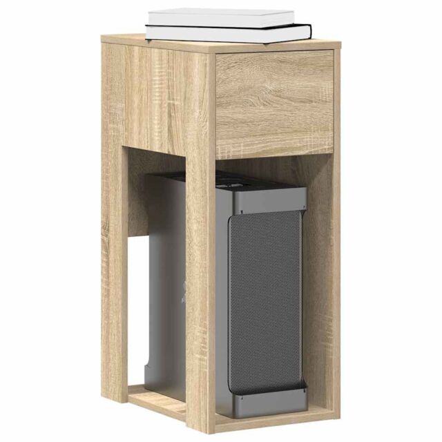 Berkfield Home Computer Tower Stand with Drawer Sonoma Oak 30x44x74 cm in Brown - Size: 30 x 44 x 74 cm - image 1
