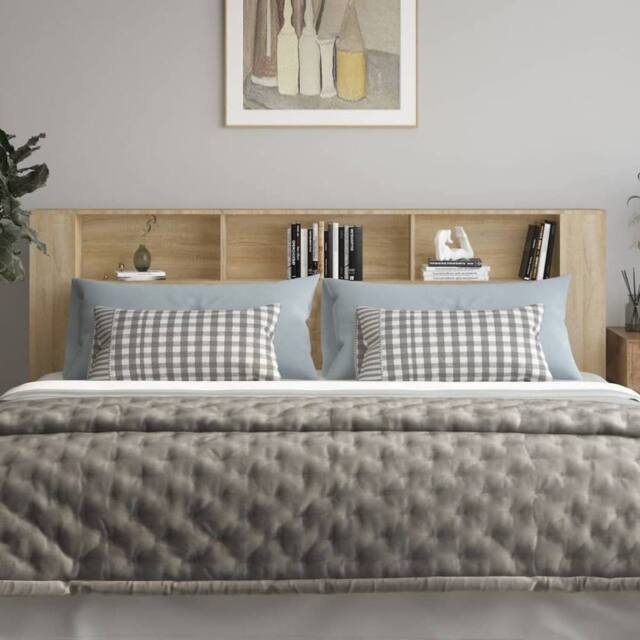 Berkfield Home Headboard Cabinet Sonoma Oak 220x18.5x104.5 cm in Tan - image 1