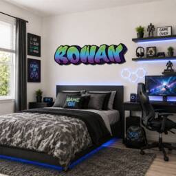 60 SECOND MAKEOVER Personalised Graffiti Name Purple Green Blue Wall Sticker Decal 100cm