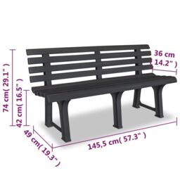 Berkfield Home Garden Bench 145.5 cm Plastic Anthracite in Black - thumbnail 6