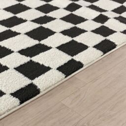 Livabliss Freud-Modern Black Ivory Brown High Pile Checkered Living Dining Rug - Size: 120 cm x 170 cm - thumbnail 3