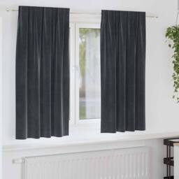 Berkfield Home Blackout Curtains with Top Tape 2 pcs Dark Grey Velvet - thumbnail 2