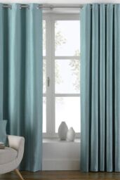 Paoletti Atlantic Twill Woven Eyelet Curtains in Duck Egg Blue - Size: 168 cm width x 183 cm drop - thumbnail 1