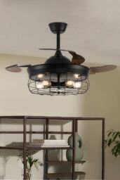 Living and Home 3 Blade Caged Farmhouse Style Fan Ceiling Light in Black - thumbnail 2