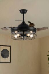 Living and Home 3 Blade Caged Farmhouse Style Fan Ceiling Light in Black - thumbnail 3