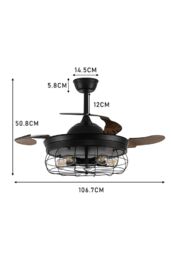 Living and Home 3 Blade Caged Farmhouse Style Fan Ceiling Light in Black - thumbnail 4