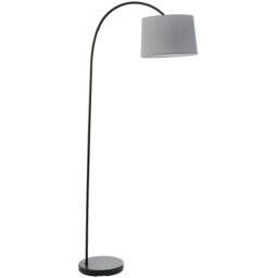 Loops 1.6m Curved Floor Lamp Matt Black & Grey Shade Free Standing Living Room Light - thumbnail 1