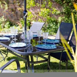 Hectare 6 Seater Dining Set With Parasol Reclining Chairs Glass Table in Black - thumbnail 5