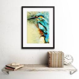 "Artery8 Kingfisher Bird Painting Bathroom Home Decor 12x16"" Framed Art Print in Blue - Size: W12"" x H16""" - thumbnail 2