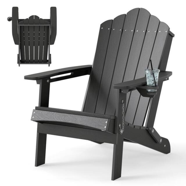 Costway Folding Adirondack Chair Weather Resistant HDPE Lawn Chair in Grey - image 1