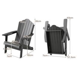 Costway Folding Adirondack Chair Weather Resistant HDPE Lawn Chair in Grey - thumbnail 2