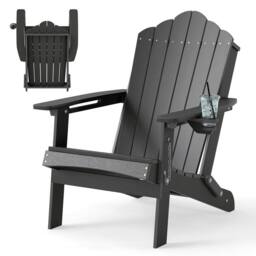 Costway Folding Adirondack Chair Weather Resistant HDPE Lawn Chair in Grey - thumbnail 1