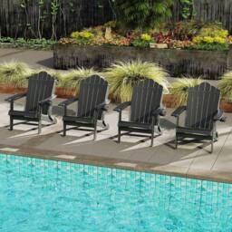 Costway Folding Adirondack Chair Weather Resistant HDPE Lawn Chair in Grey - thumbnail 9