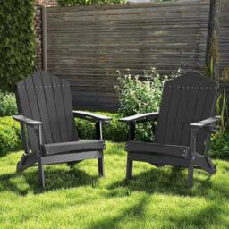Costway Folding Adirondack Chair Weather Resistant HDPE Lawn Chair in Grey - thumbnail 8