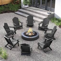 Costway Folding Adirondack Chair Weather Resistant HDPE Lawn Chair in Grey - thumbnail 3