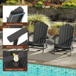 Costway Folding Adirondack Chair Weather Resistant HDPE Lawn Chair in Grey - thumbnail 7