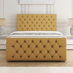 "BSSPOKE Maya Plush Velvet Divan Bed 24"" Headboard & No Mattress No Drawers in Mustard - Size: Small Double" - thumbnail 2
