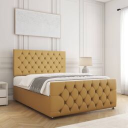 "BSSPOKE Maya Plush Velvet Divan Bed 24"" Headboard & No Mattress No Drawers in Mustard - Size: Small Double" - thumbnail 3
