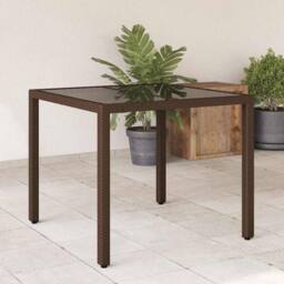 Berkfield Home Garden Table with Glass Top Brown 90x90x75 cm Poly Rattan - Size: 90 x 90 x 75 cm - thumbnail 2