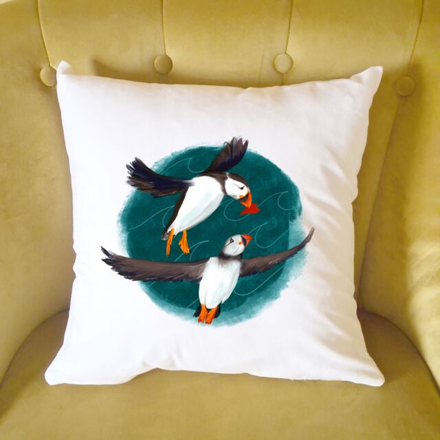 Afewhometruths Mates for Life Gift for Couples Puffin Love Cushion - Anniversary, Wedding Gift in Off-White - Size: 40 cm x 40 cm - image 1